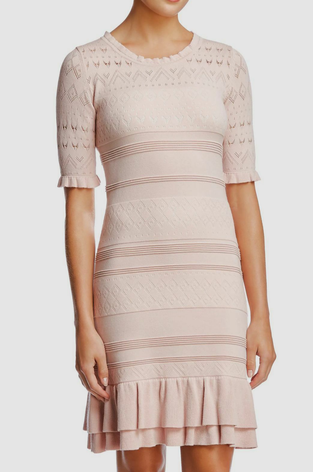 $480 Bailey 44 Women’s Pink Chantel Ruffle Hem Sheath Slip-on Dress Size S