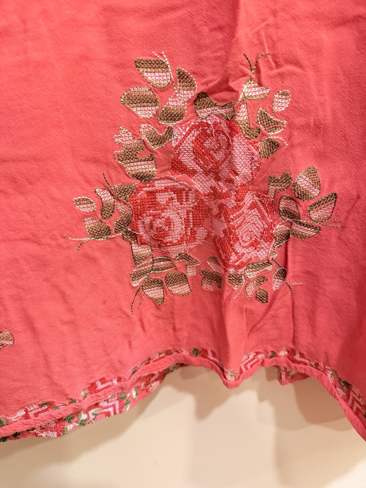 Forever Twenty One Pink Floral Embroidered V-Neck Smocked Maxi Dress Size M