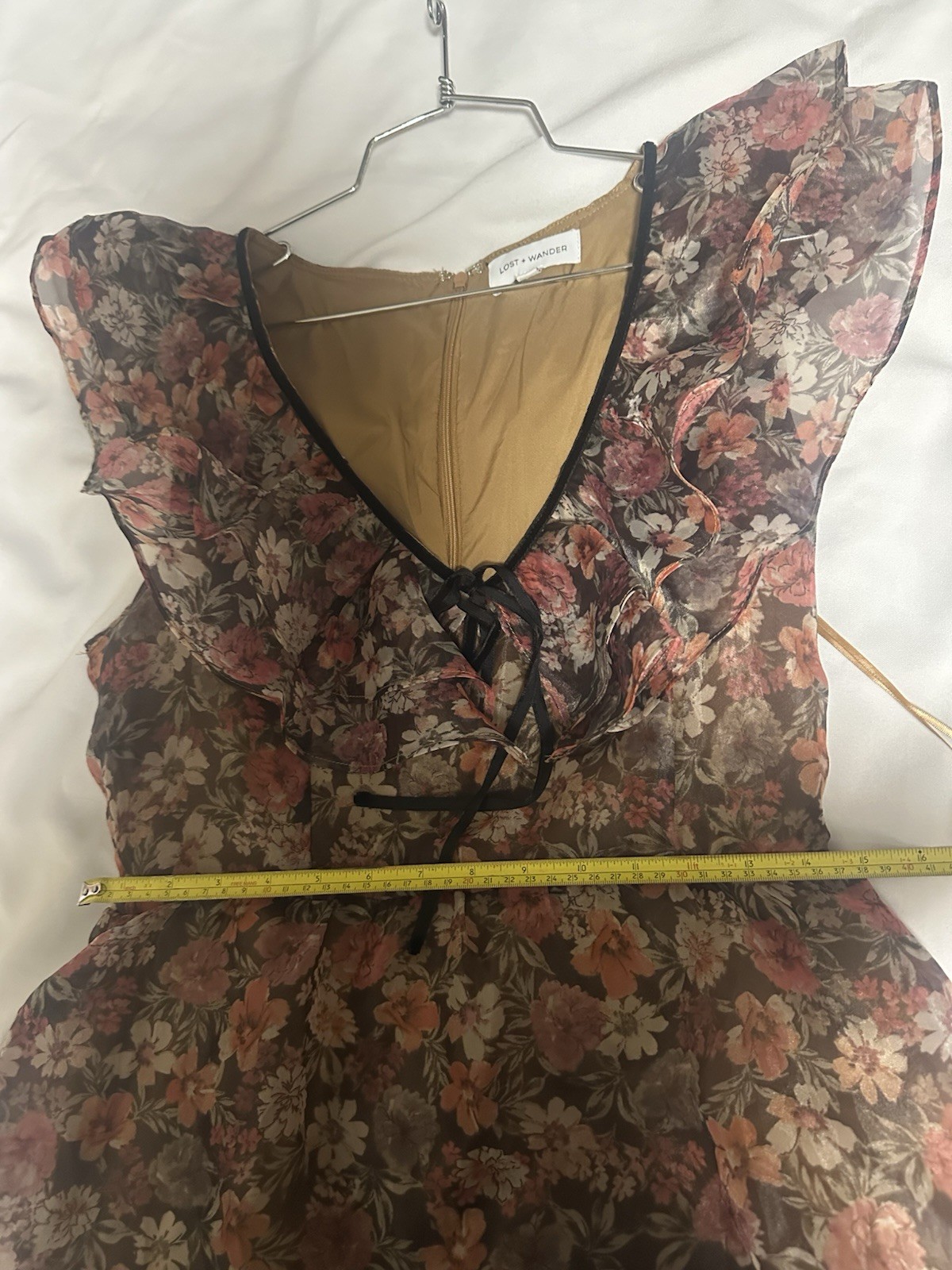 Lost + wander botanique floral long dress ruffle tiered v-neck short sleeve MD