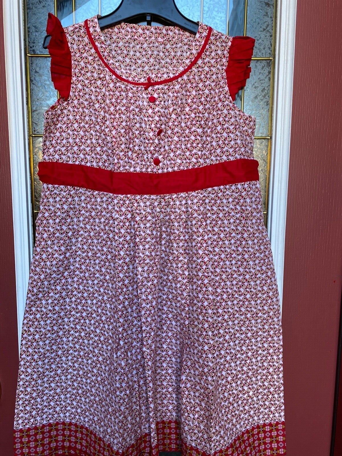 woman’s dress no brand red and pink Circle pattern 100% cotton size L Super soft