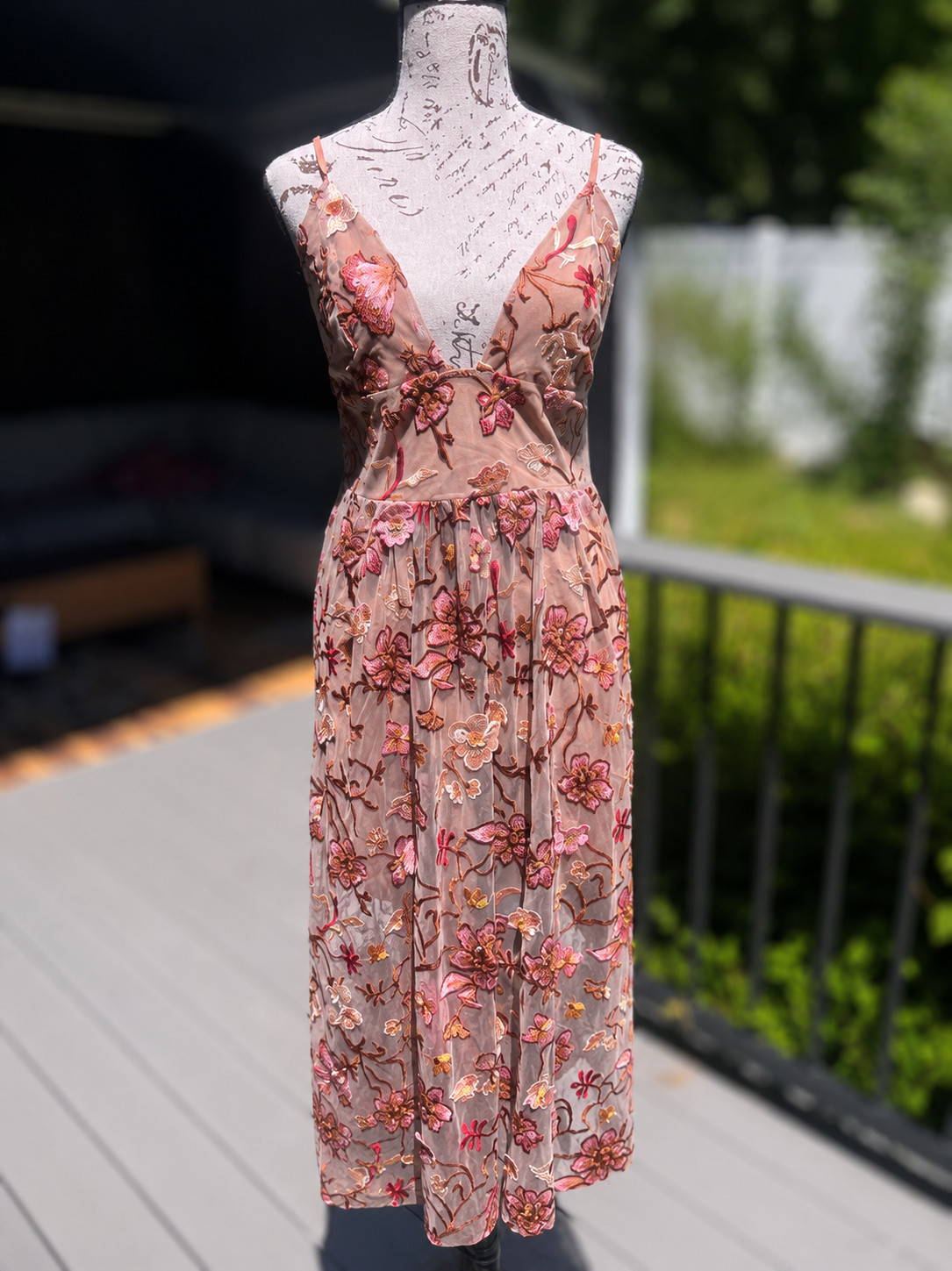 For Love & Lemons Botanic Dress S M Beige Nude Silk Tulle Embroidered Wedding Gu