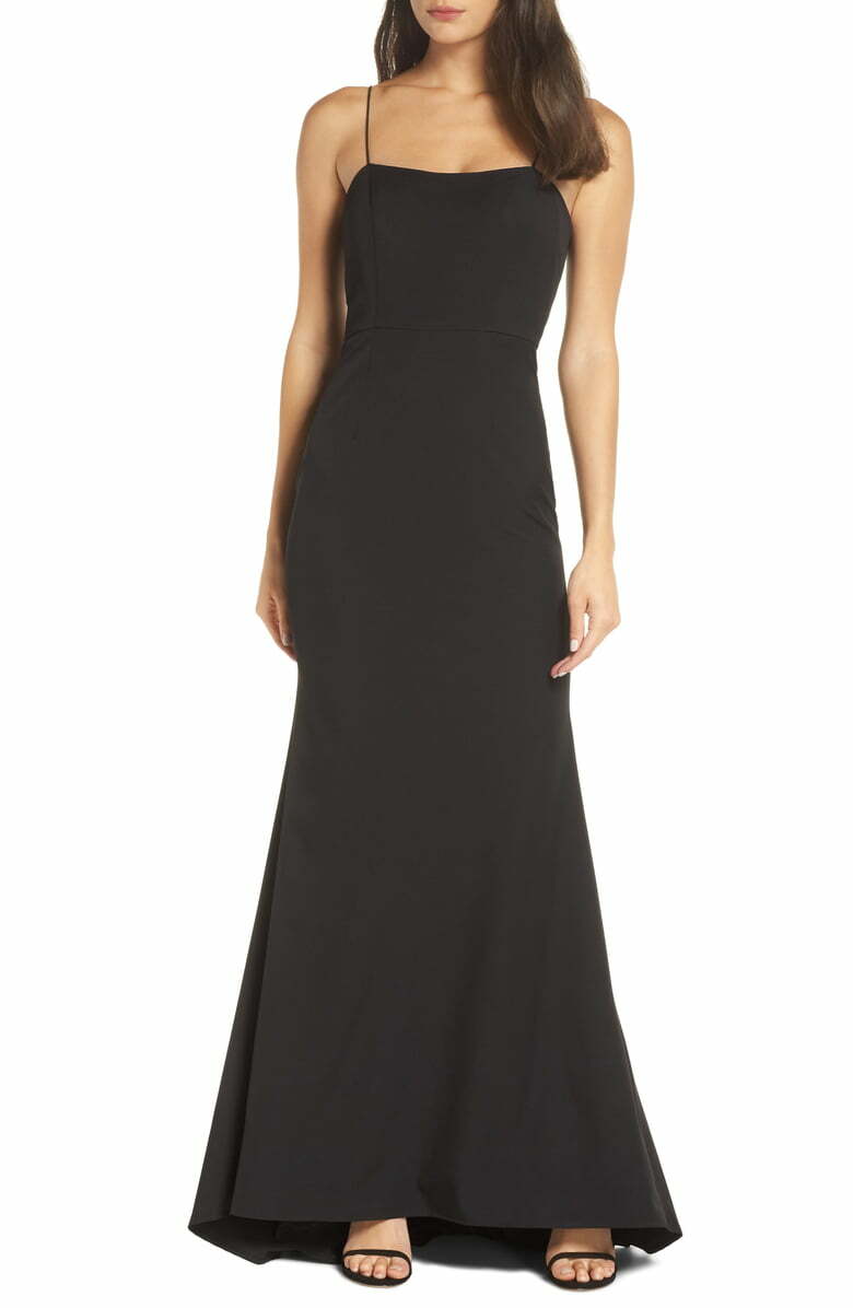 JARLO Black Square Neck Camisole Tank Mermaid High-Low Gown w/ Train 4 US = S