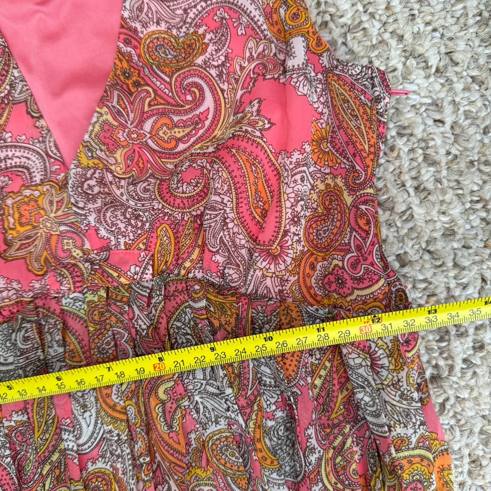 H&M Dress Pleated Deep V Neck Sleeveless Paisley Sz 2 Lined Button Zipper