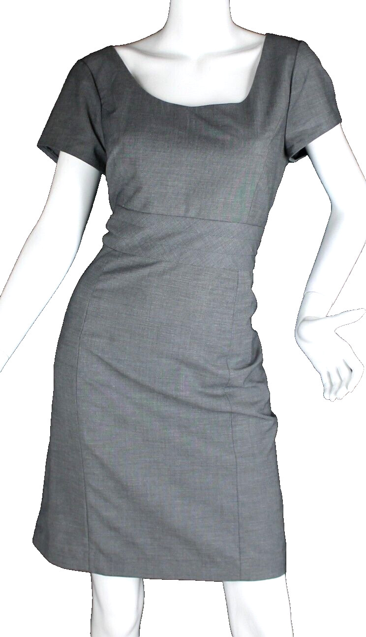 {H&M} Dress Sheath Gray A Line Short Sleeve Lined Summer Dressy Work ~14