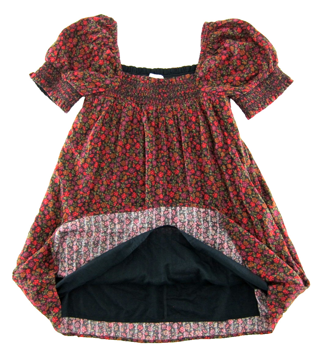 American Eagle Red Pink Green Floral Cotton Puff Sleeve Pocket Smock Dress M