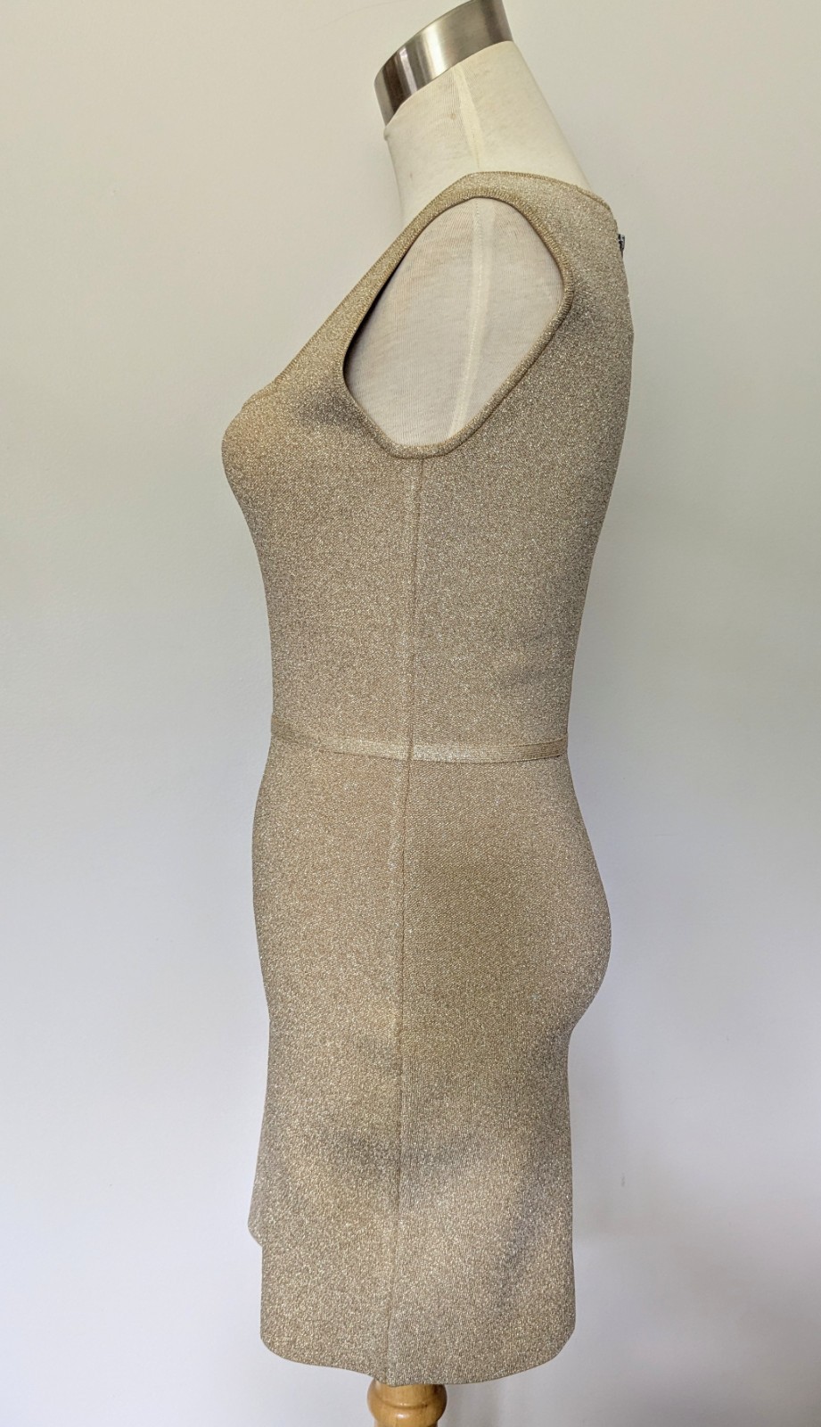 Gold Metallic Stretch Bodycon Dress By BCBG Max Azria Sz Medium