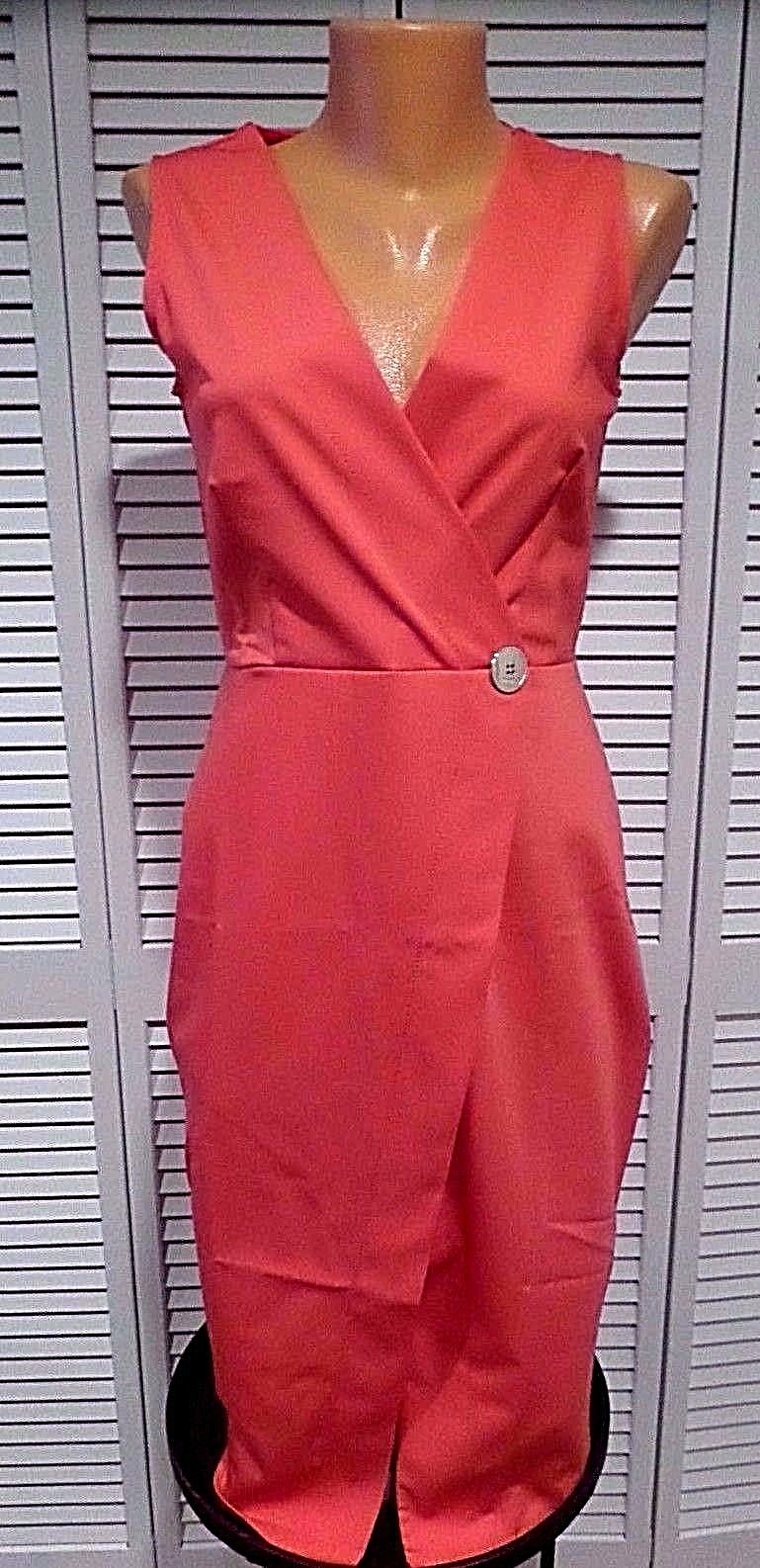 Closet of London Come Into Fasten V neck Cross Over Wrap Sheath Dress US 6 UK10
