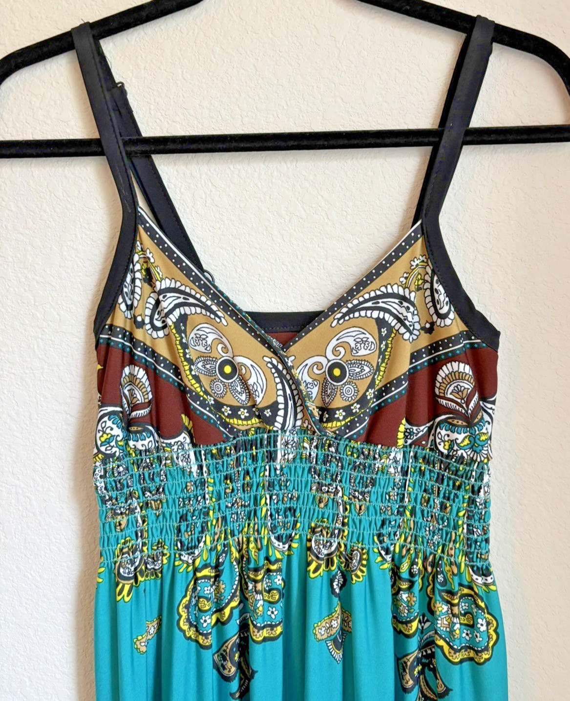 Maxi Dress By Bailey Blue Turquoise Paisley Sz S Beach Vacation Cruise Boho