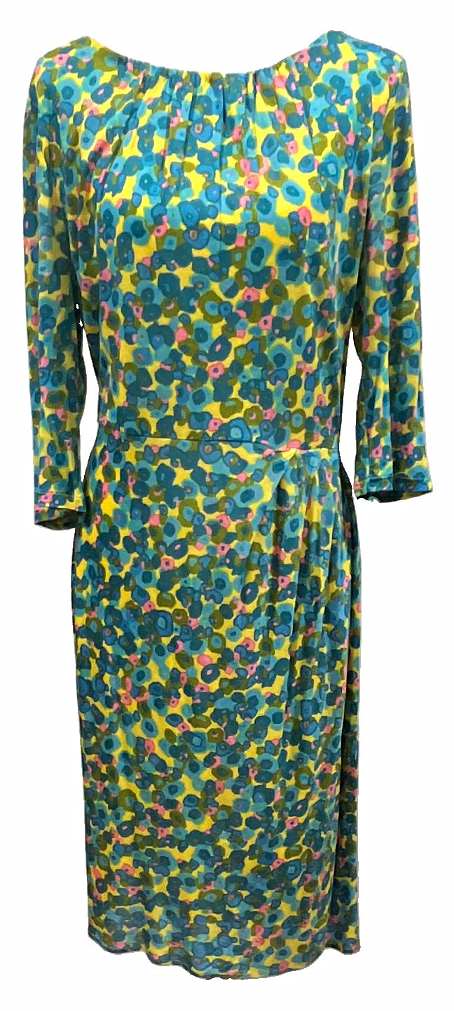 Boden Sophia Floral Jersey Sheath Dress US 6R Tencel Lyocell 3/4 Sleeve Knee Lux