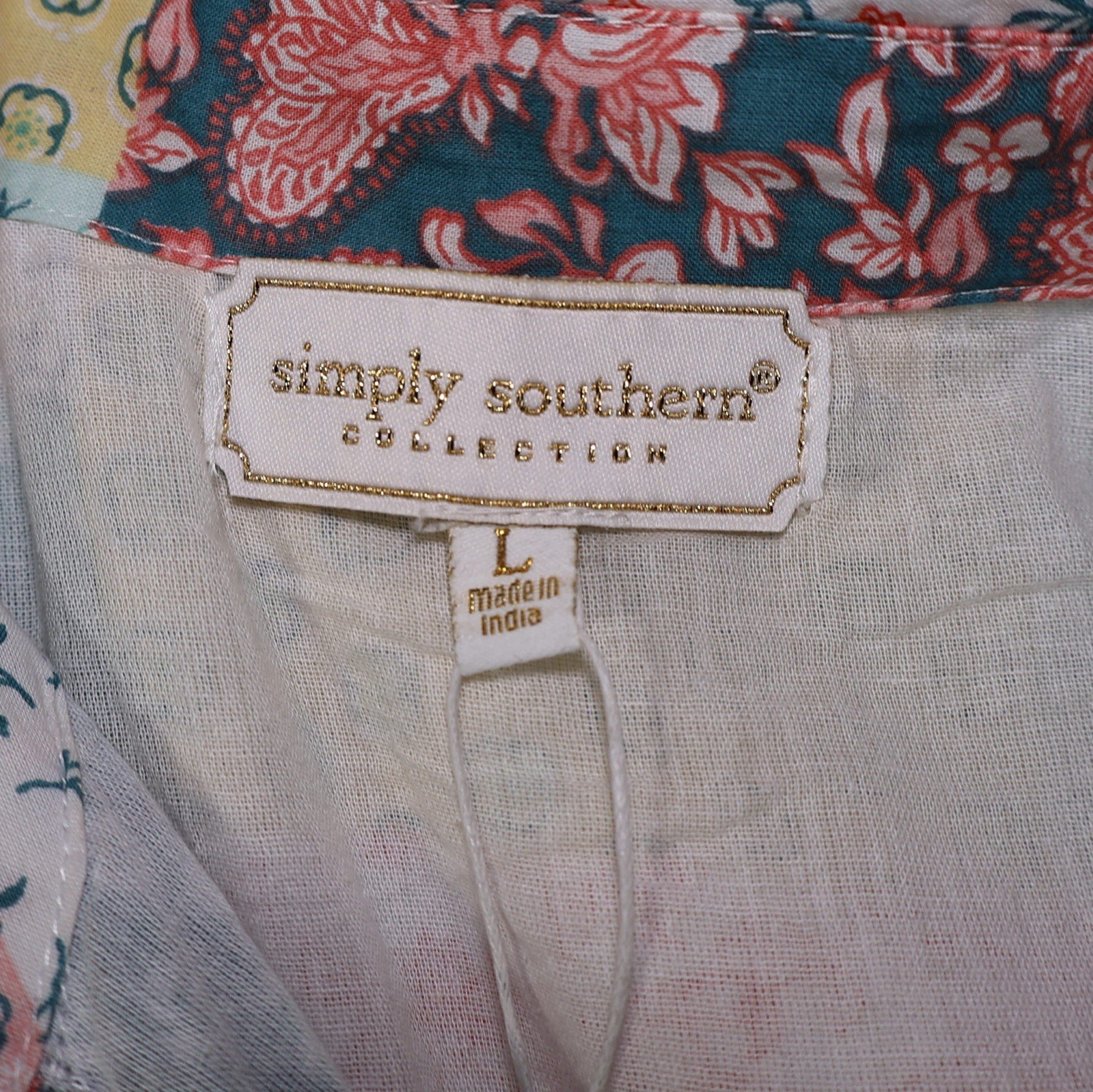 Simply Southern Allie Quilted Pattern Long Sleeve Dress, Size Large