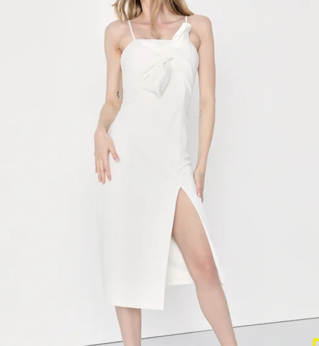 Lulus Memorable Muse White Twist Front Midi Dress Size XS NWT $88 Retail