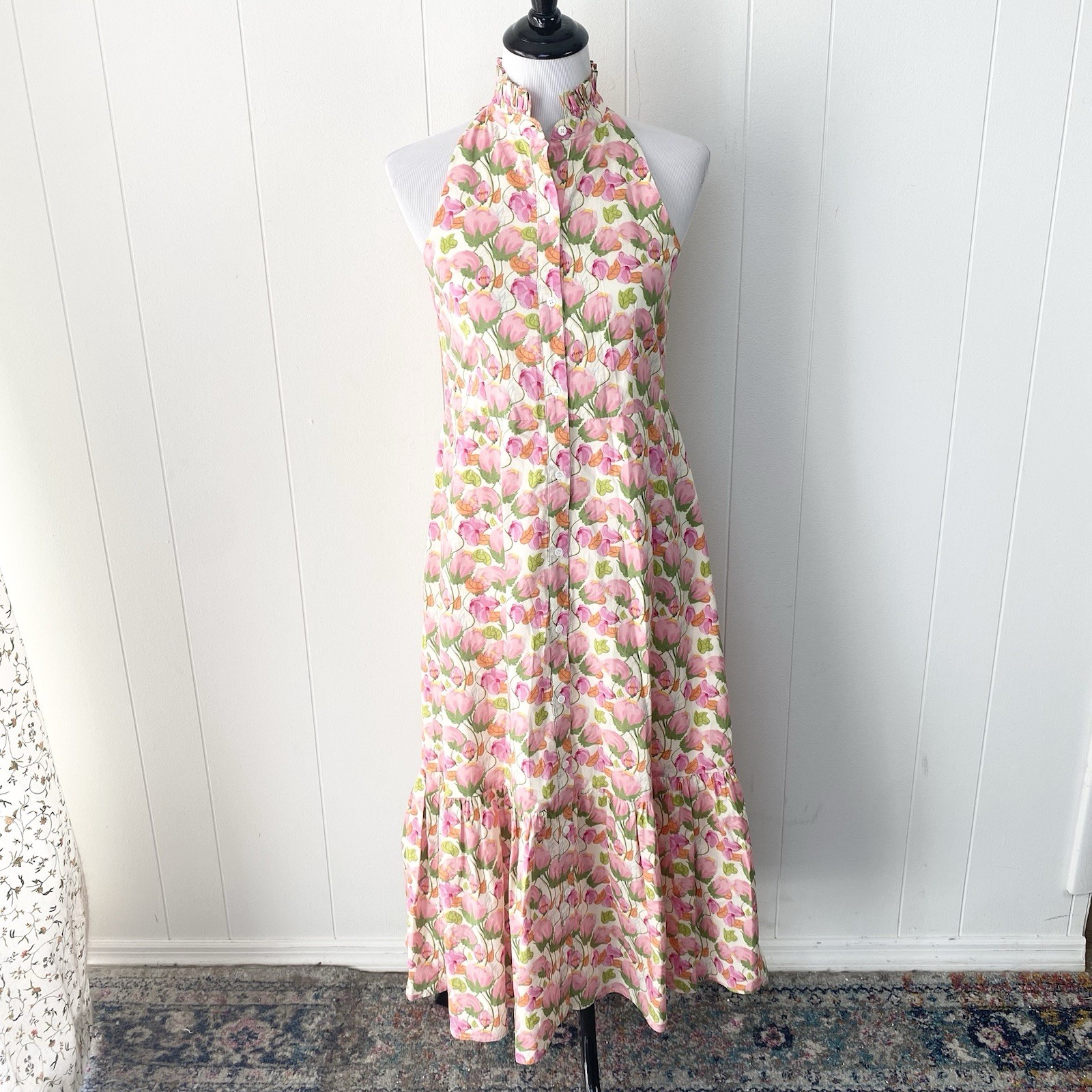 Hyacinth House Tukernuck Pink Tulip Floral Tess Maxi Dress Size XXS High Neck