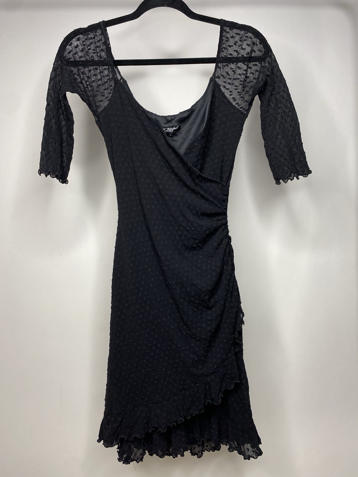 VTG Betsey Johnson NY Women’s Small Black Dress Goth Y2K 90s Ruffle Layers Sheer