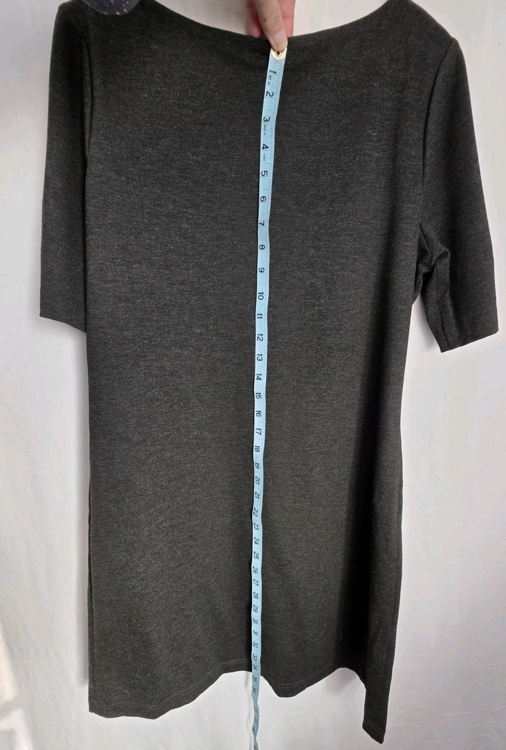 Lands End Dark Gray Sheath Dress Short Sleeve Boat Neck Bodycon Size 12 Classic