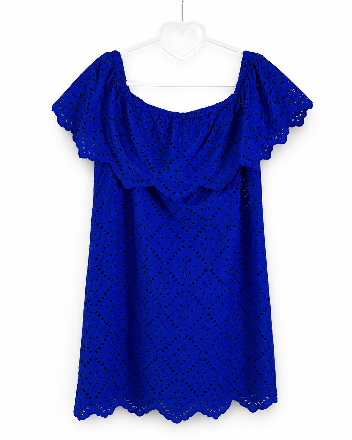 Kensie Royal Blue Eyelet Cotton Mini Dress | On/Off Shoulder | Size M