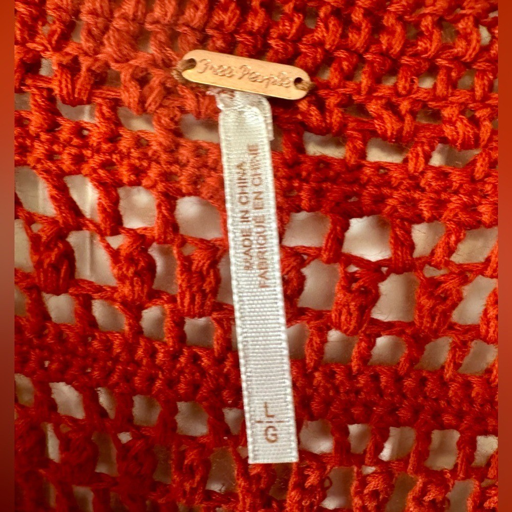 Free People Rosalind Burnt Orange Crochet Long Bell Sleeve Dress NWOT Large