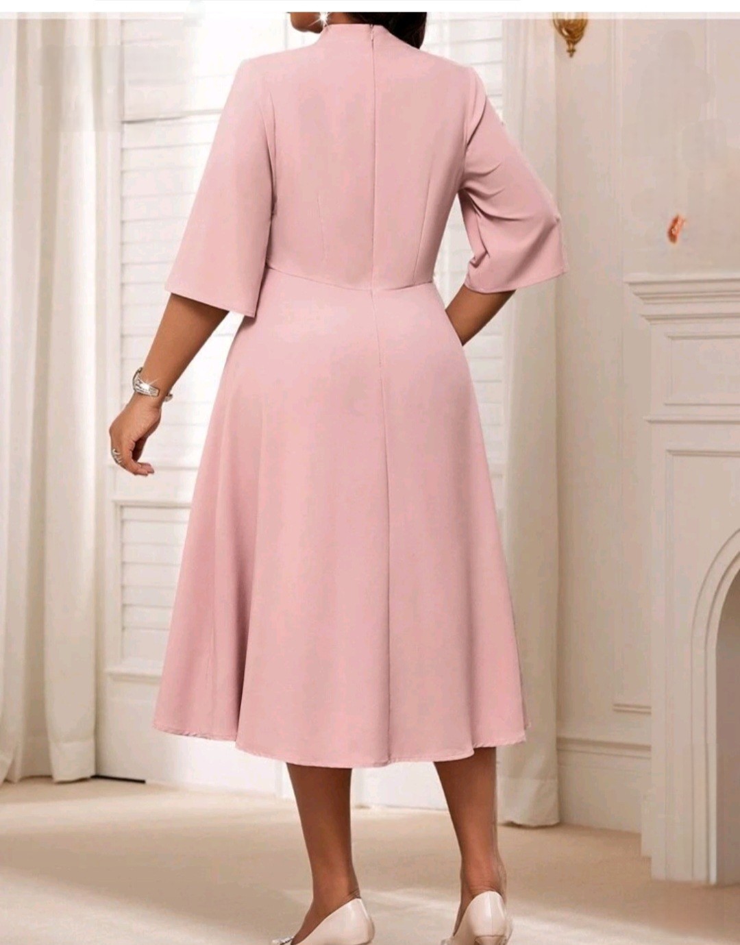 SHEIN Curve Pink Laser-Cut Detail Midi Dress – Plus Size 2XL