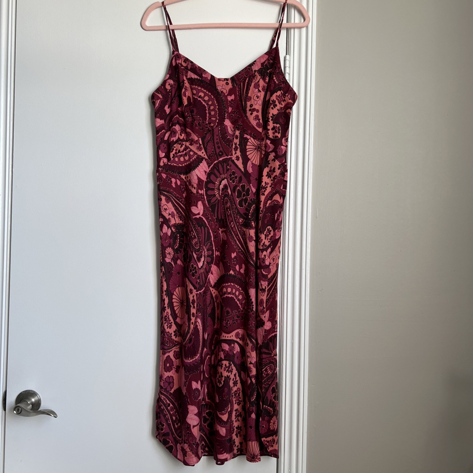Figue Sz M Maroon Pink Silk Dress Spagetti Straps Midi EXCELLENT