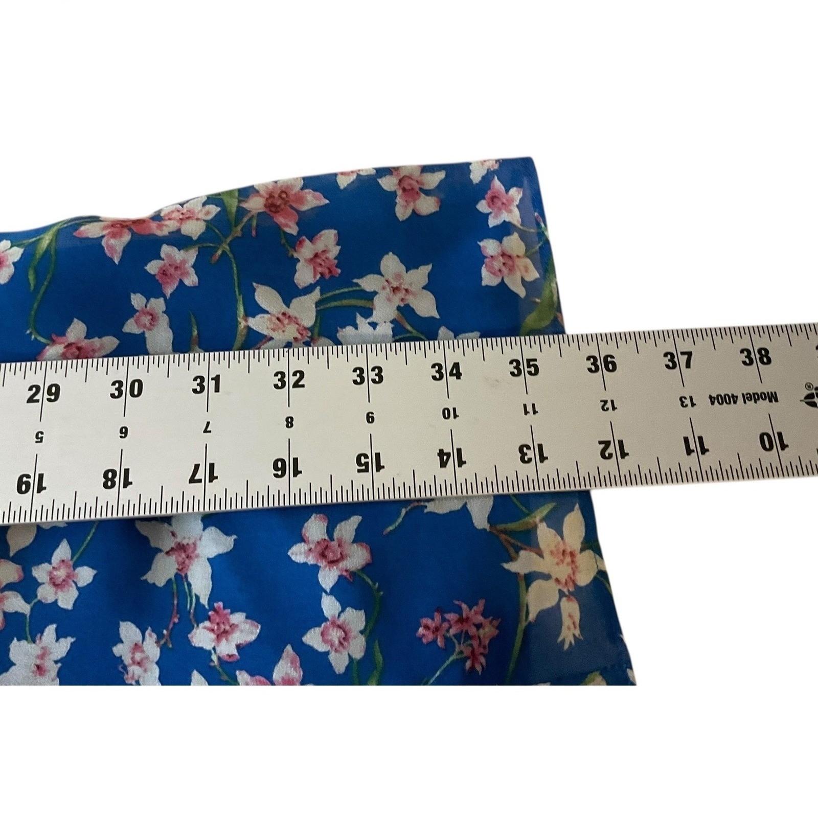Roz & Ali Blue Floral Ruffle Sleeve Tie Neck Shift Dress Womens Size 8