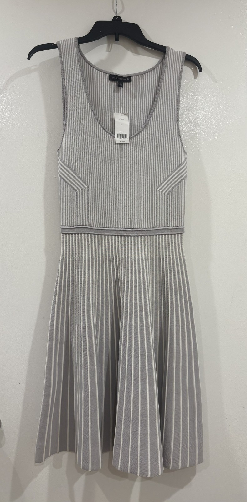 NEW ~ BANANA REPUBLIC Gray & White Striped Knit Dress – Size S (NWT)