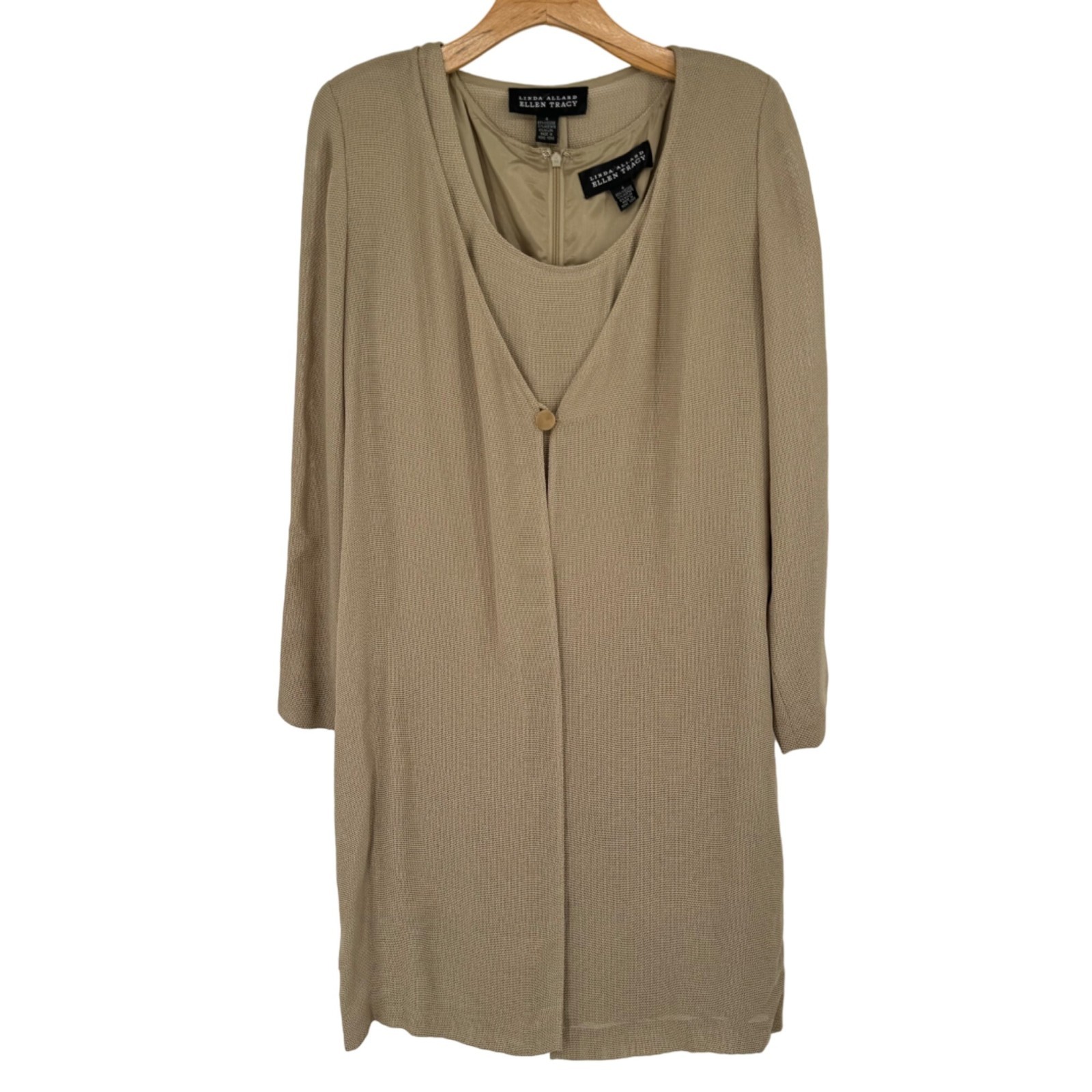 Linda Allard Ellen Tracy Womens jacket dress Size 4 Beige lined new $555