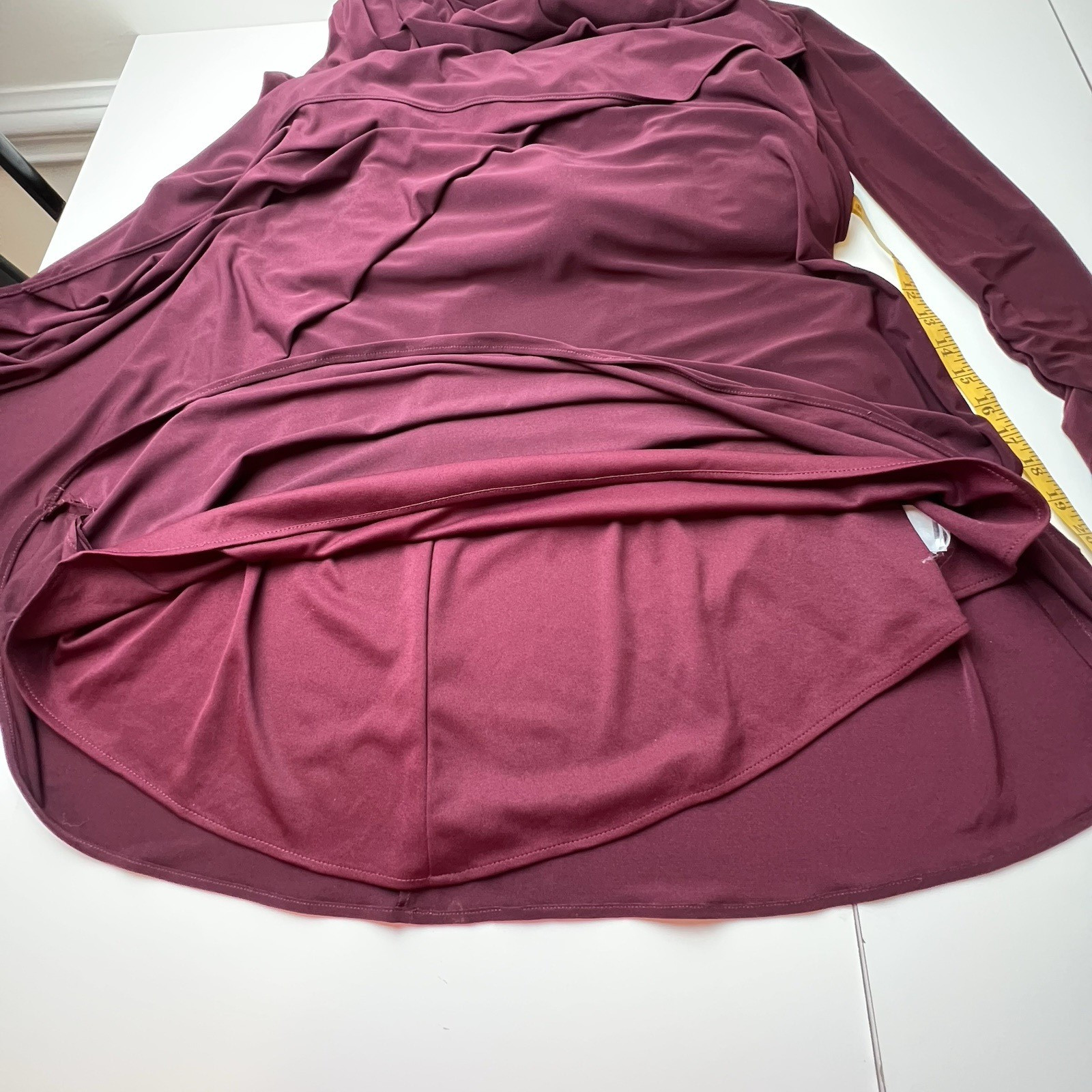 BETSY & ADAM Jeanette Long Sleeve Stretch Knit Ruched Dress Size 12 Wine