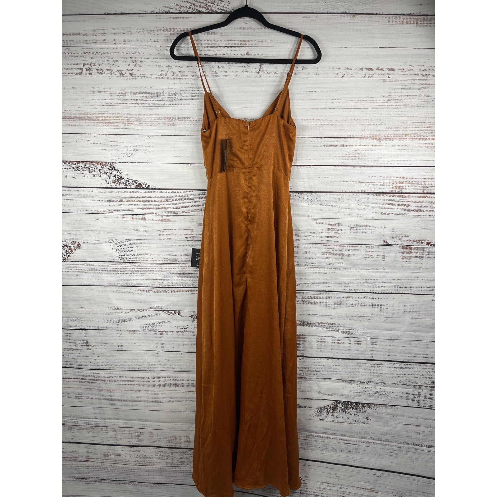 Lulus Dress Womens Extra Small Brown Maxi Spaghetti Strap Side Slit Lined Formal