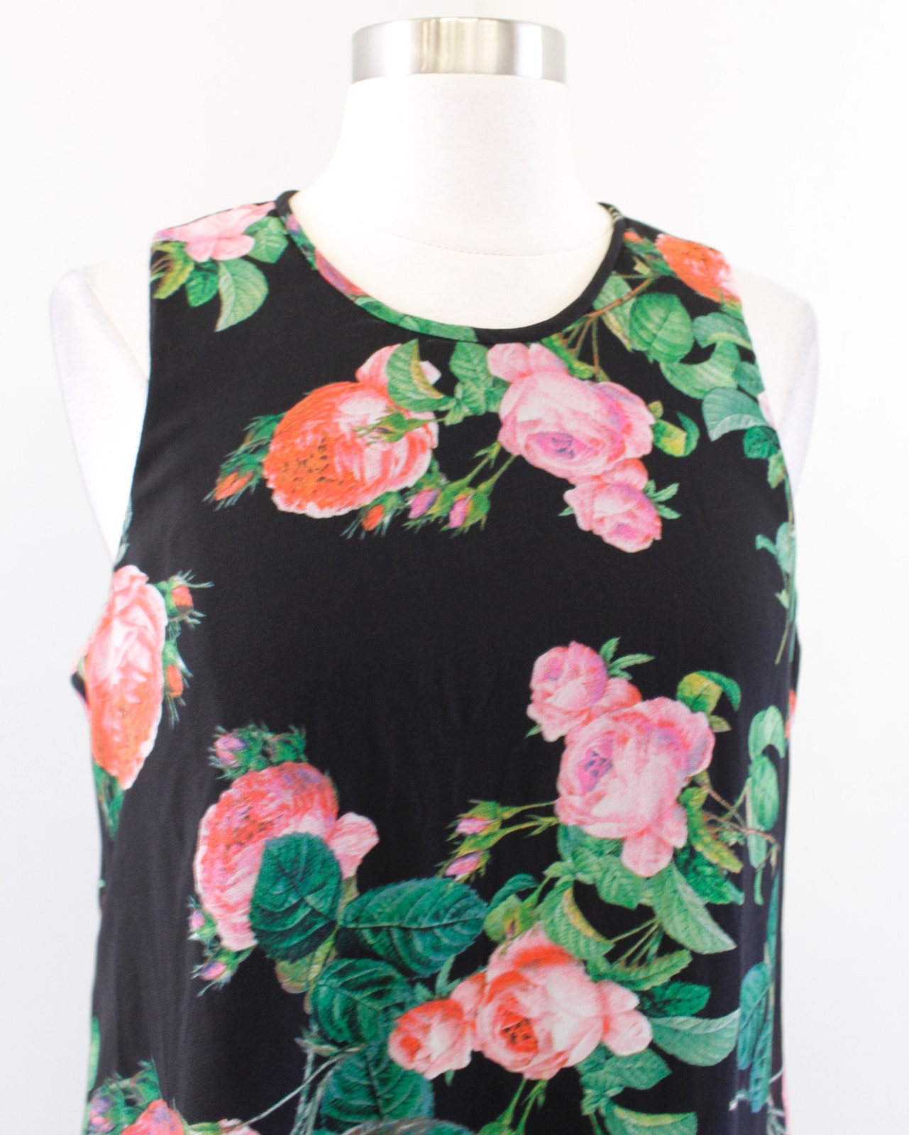 Calvin Klein Black Multi Color Floral Print Sleeveless Shift Swing Dress Size 8