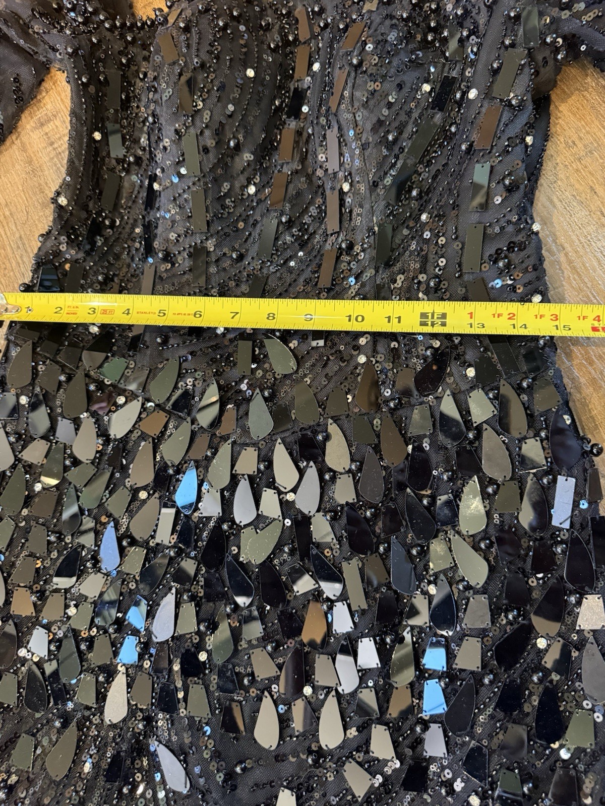 Black Beaded Sequin Sheer Midi Dress Lace Back Formal Party S Small