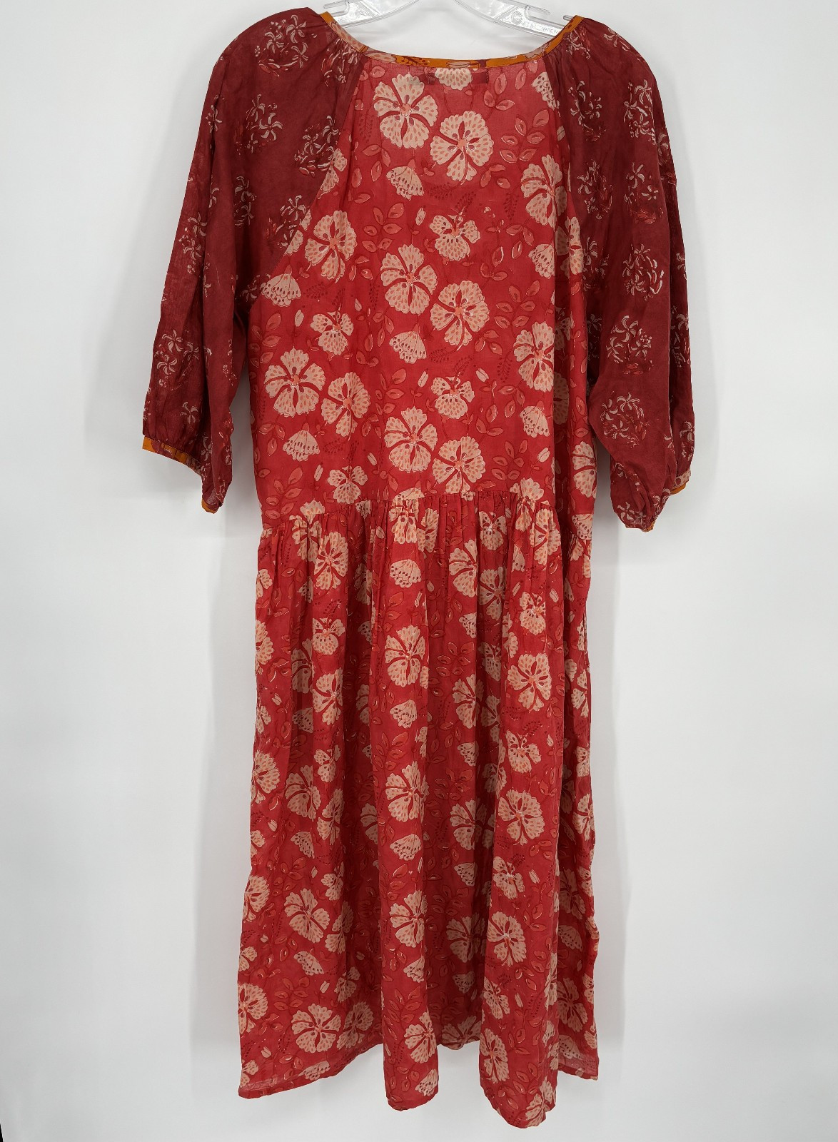 Gundrun Sjoden L Large Orange Raspberry Batik Boho Artsy Dress