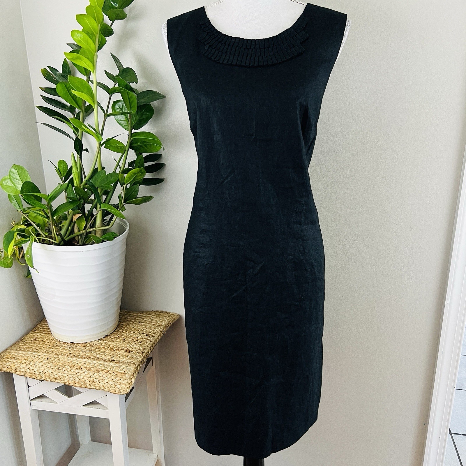 Kim Rogers Black 100% Linen Full Lined Lightweight Lagenlook Sleeveless Dress 16