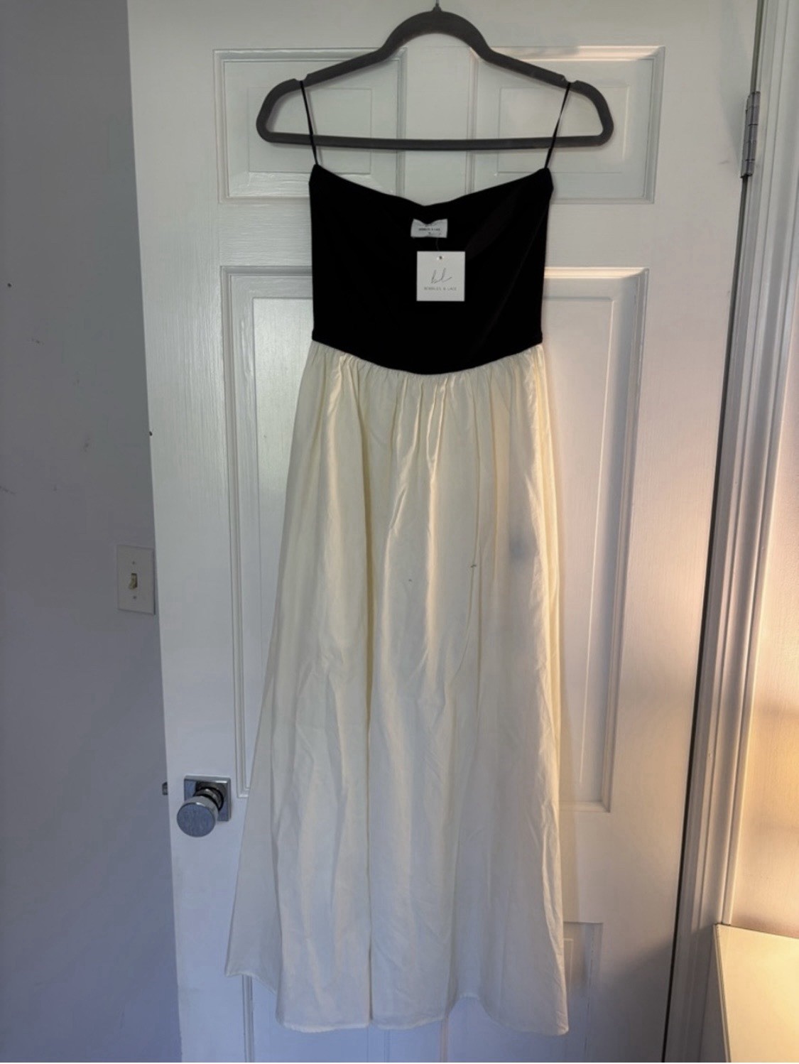 NWT Bobbles & Lace Hold Up Dress Medium Black Cream Maxi Midi Strapless