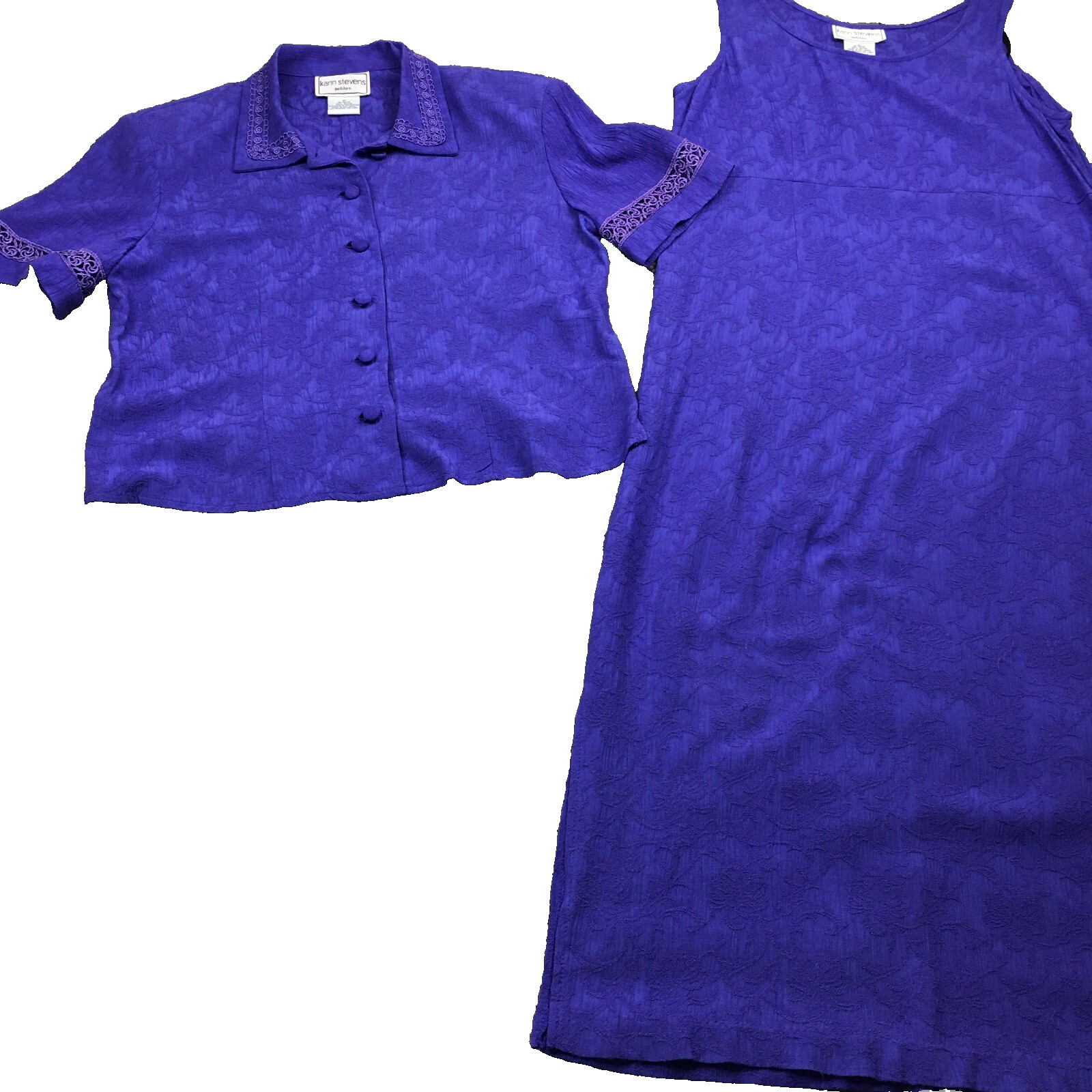 Karin Stevens Women 2 Pc Dress Sz 8P Floral Lace Detail Shoulder Pads Church NWT