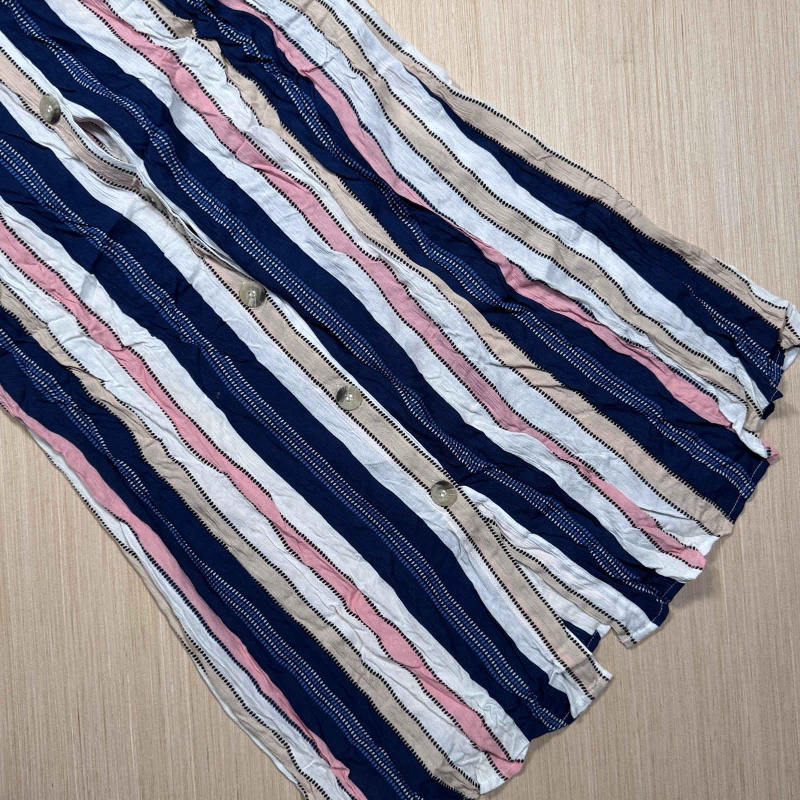 Blush Striped Button Front Sleeveless Midi Sundress Navy Pink White Beige Size M