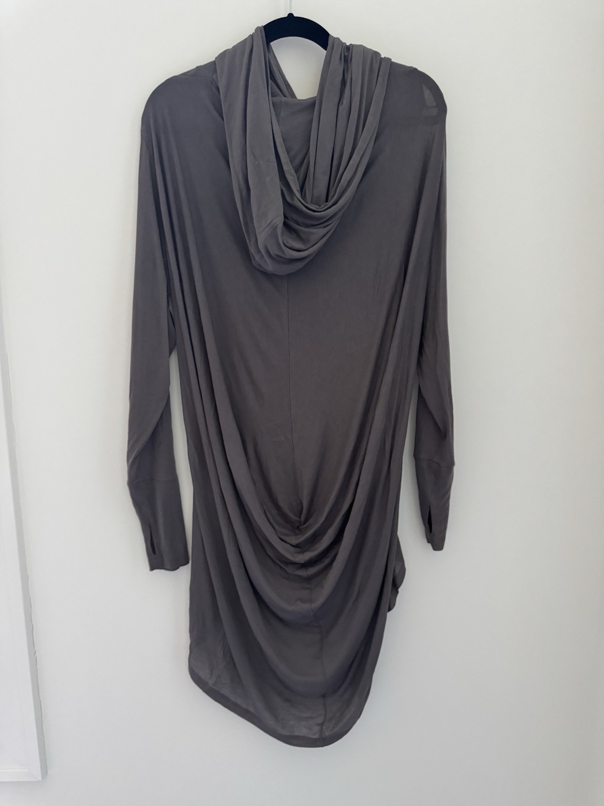 Marcella Oslo Anthracite Gray Taupe Cowl Neck Draped Knit Tunic Hi-Low Dress M