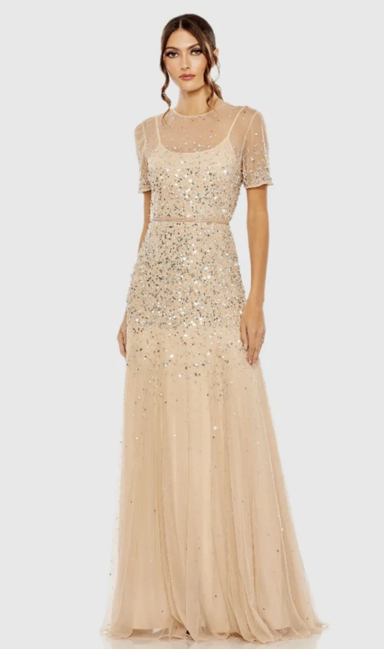 Mac Duggal 93909 Sz 10 Gold Embellished Illusion Neckline Long Gown $698