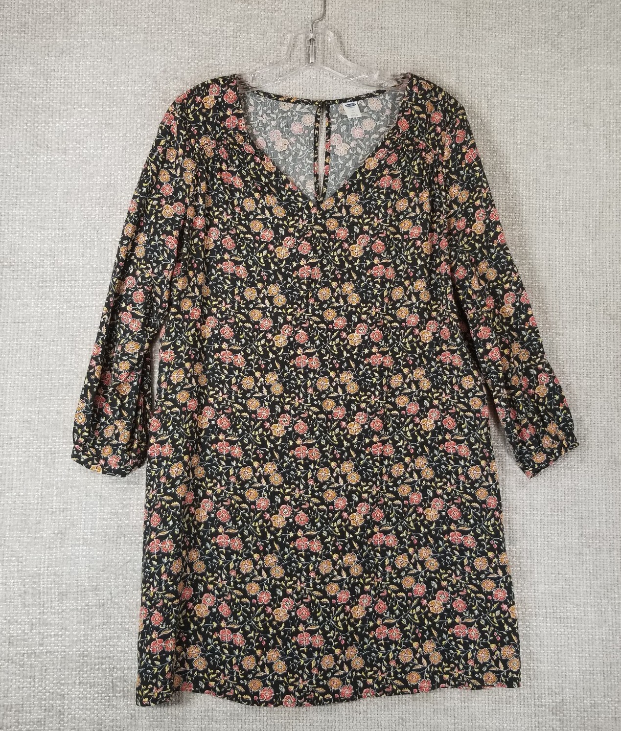 Old Navy Petites Women’s MP Floral Shift Dress 3/4 Sleeve Black Orange Gold