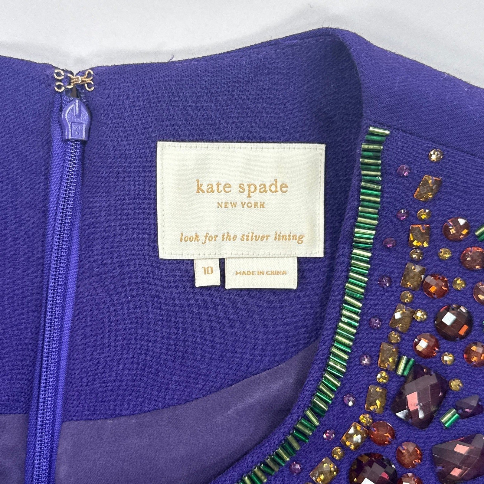 Kate Spade New York Gail Jeweled Shift Dress Womens 10 Purple Wool Embellished