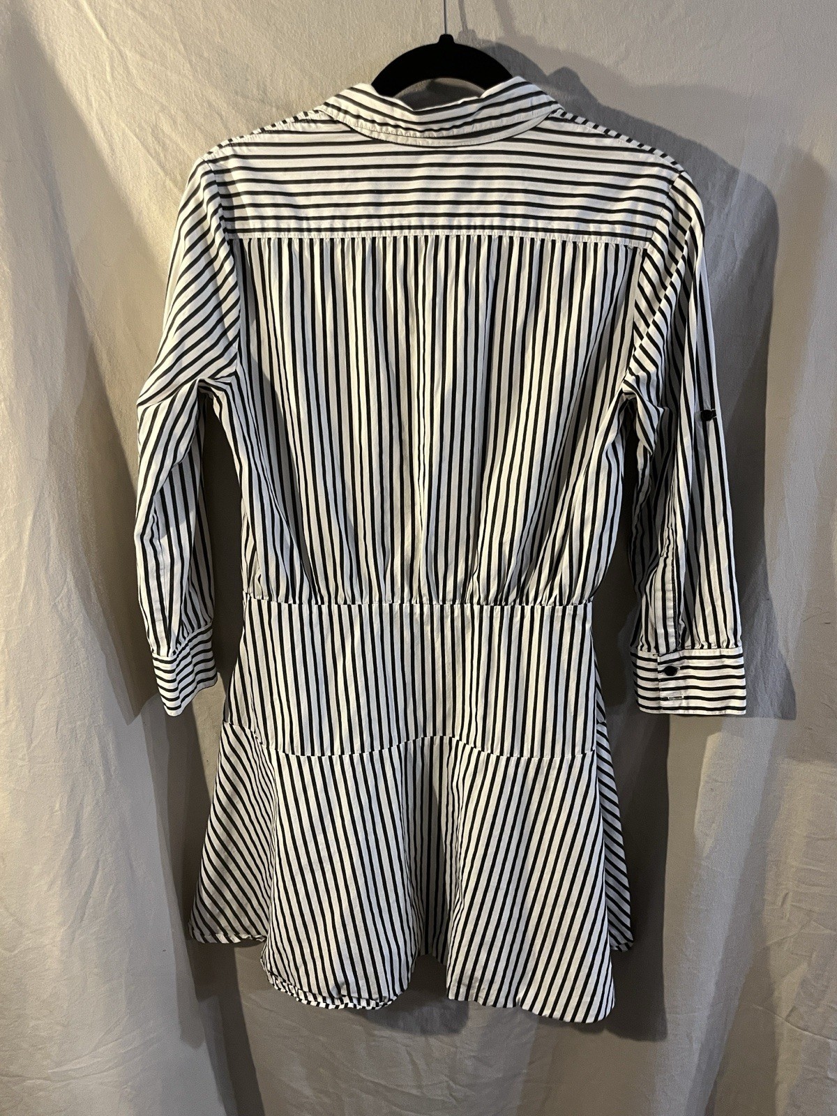BB Dakota Women’s 8 Striped Button Down Shirt Dress 3/4 Sleeve Black White