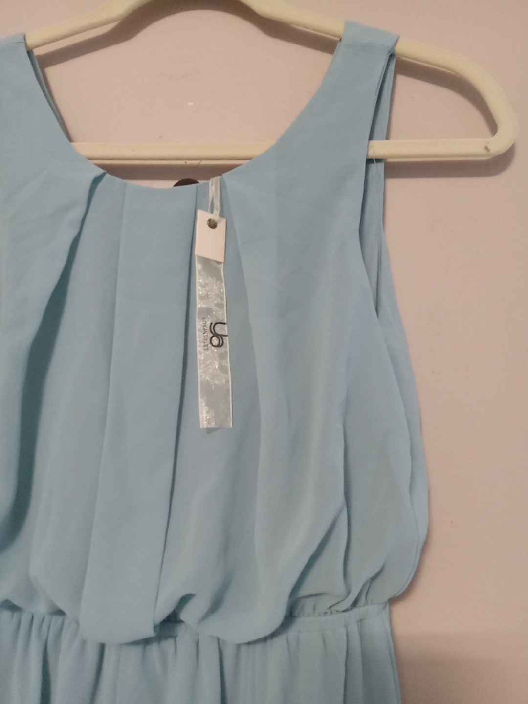 Ya Women Light Blue Geometric Colorblock Beige White Navy Maxi Dress Size S
