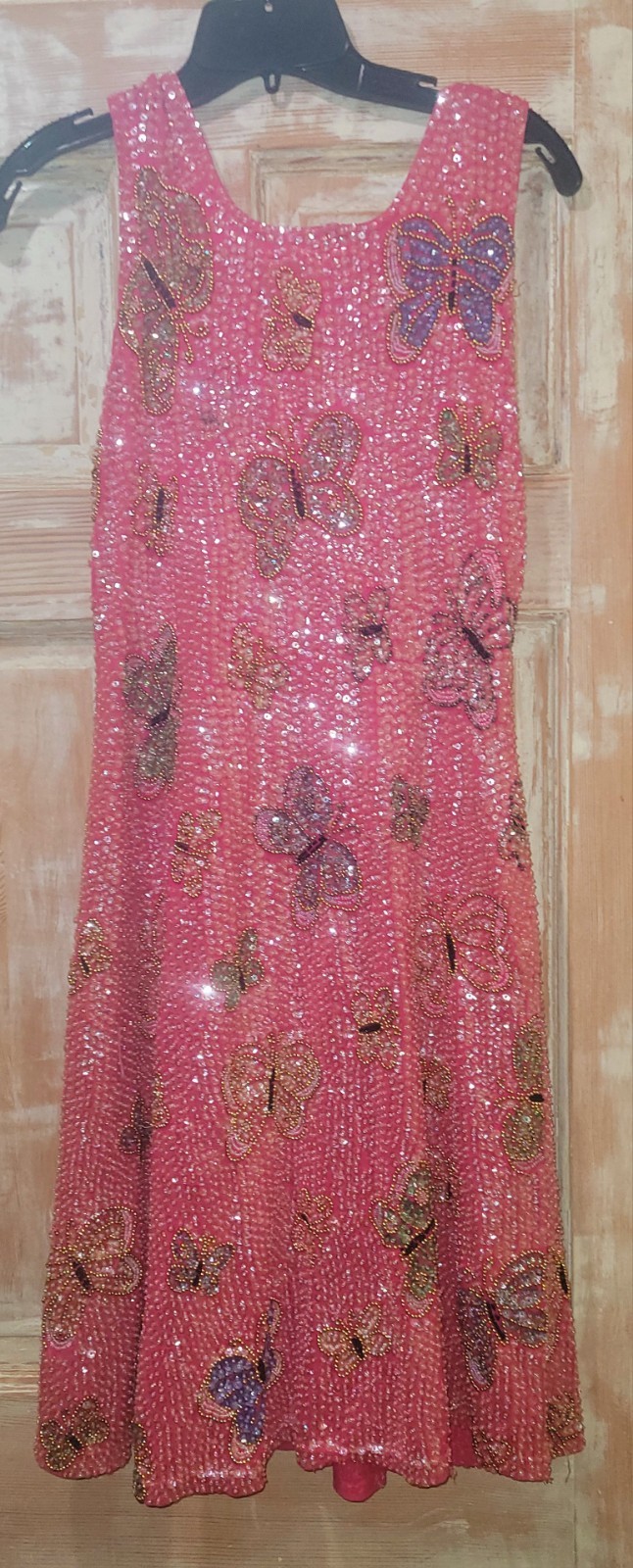 Little Attitudes Beautiful Hand Sewn Sequin Pink Butterfly Dress Size 14