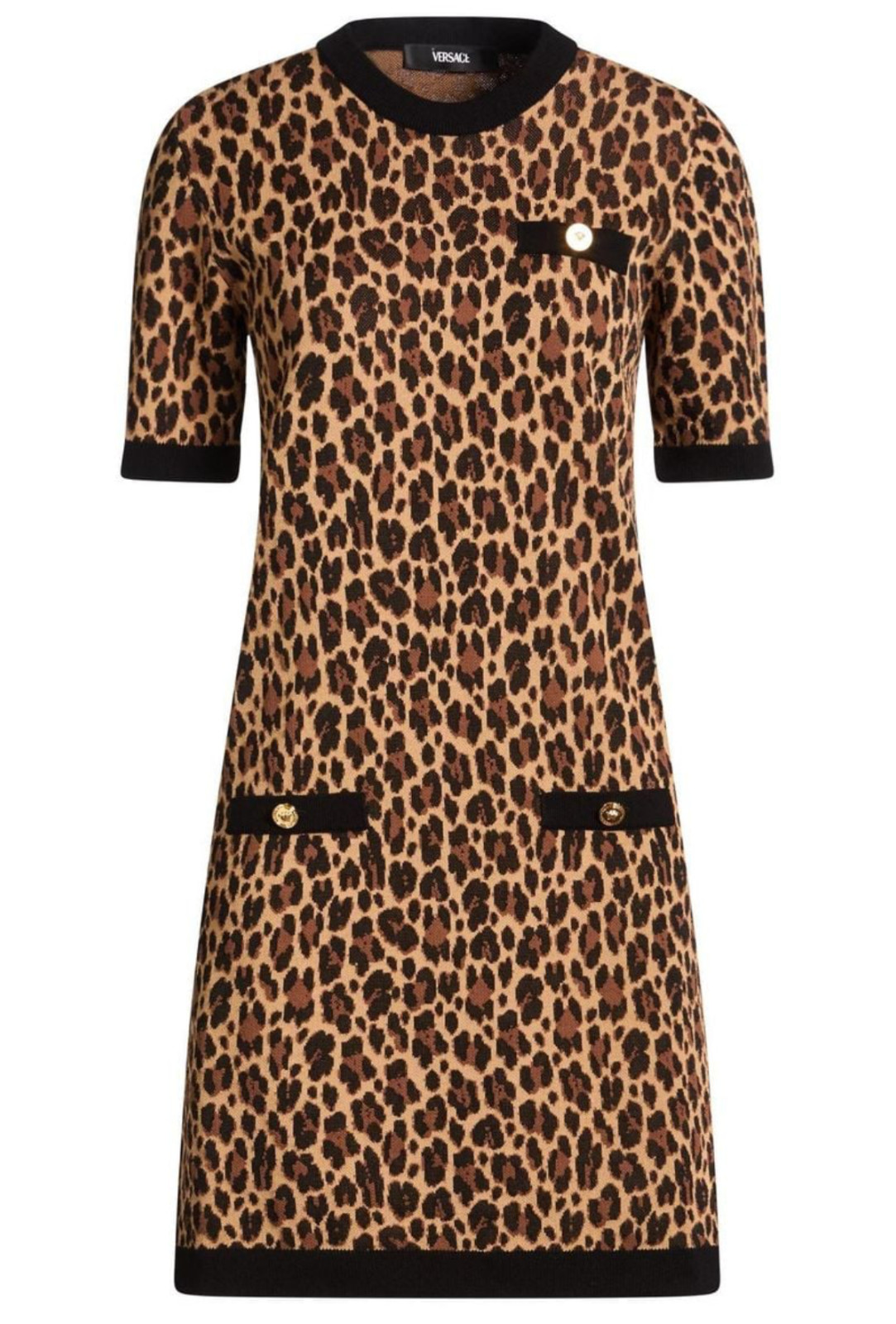 NWT Versace Medusa Logo Button Leopard Intarsia Print Knit Dress 46 US 10 $2950