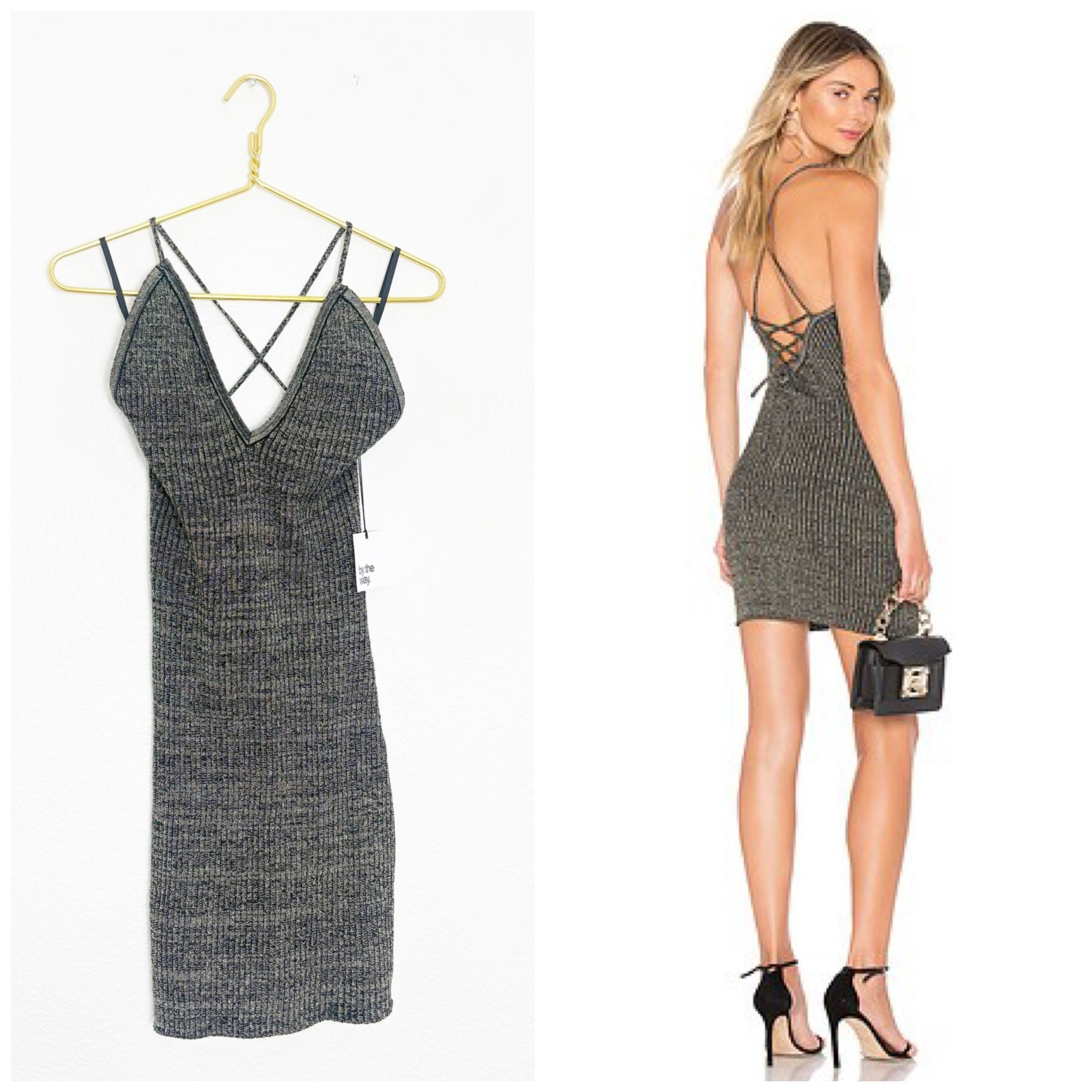 NWT By The Way Goldie Knit Mini Dress in Black & Gold Size Medium Cocktail Party