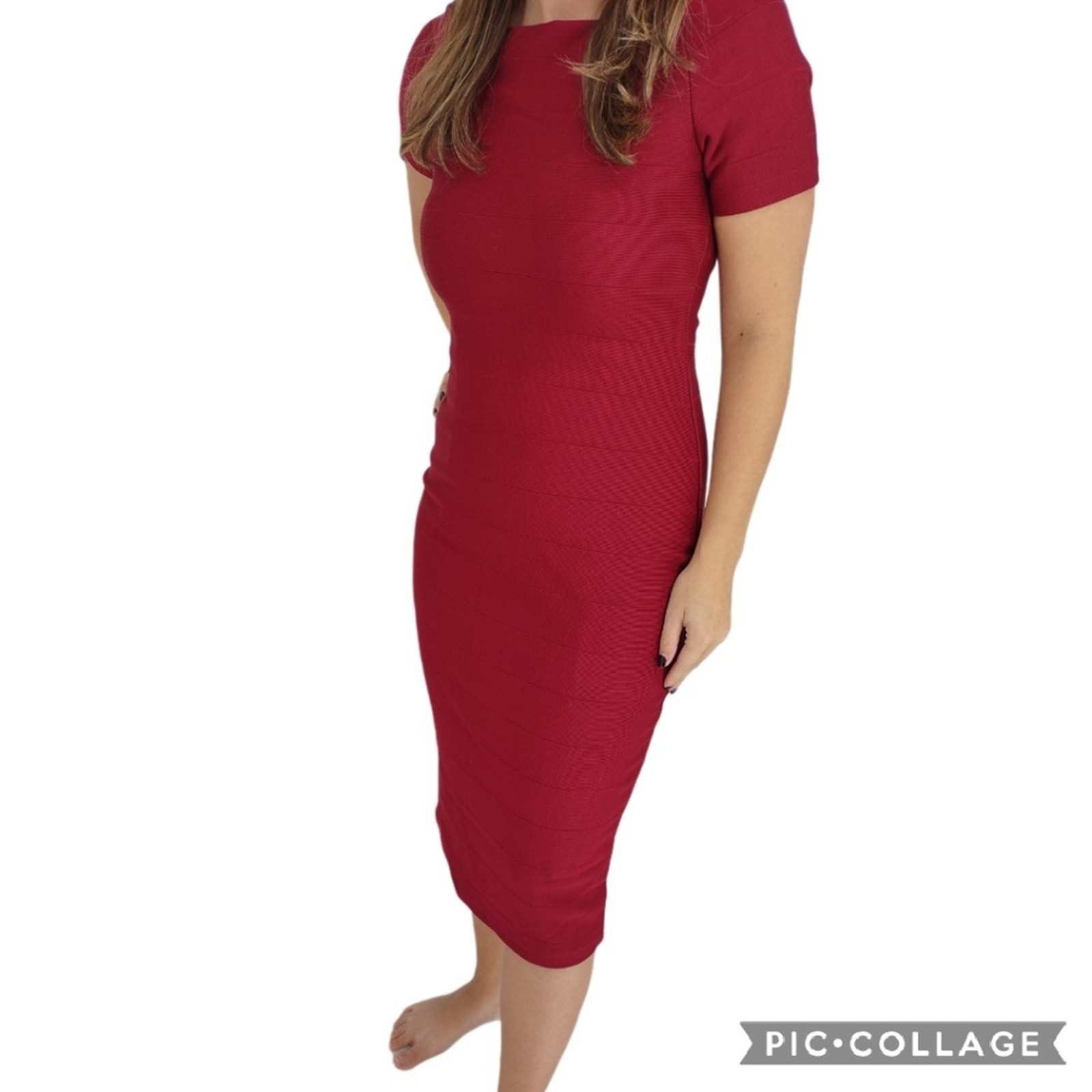 LoveJ Red Stretch Fitted Dress New Zip Up Back Size Small