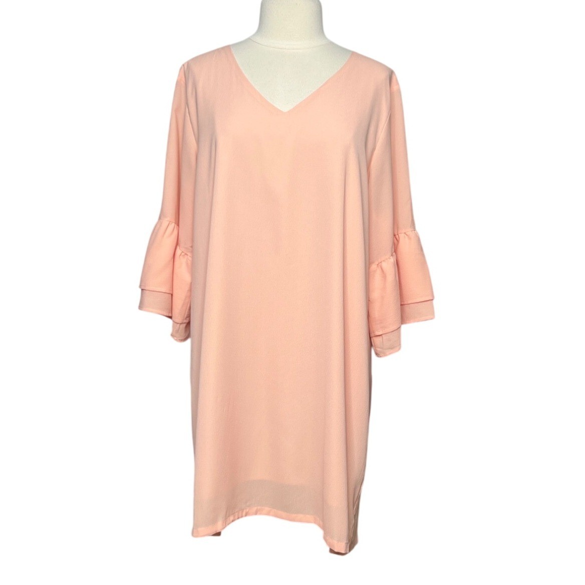 Belongsci Ruffle Sleeve Vneck Dress Womens XXL Peach Mini Summer