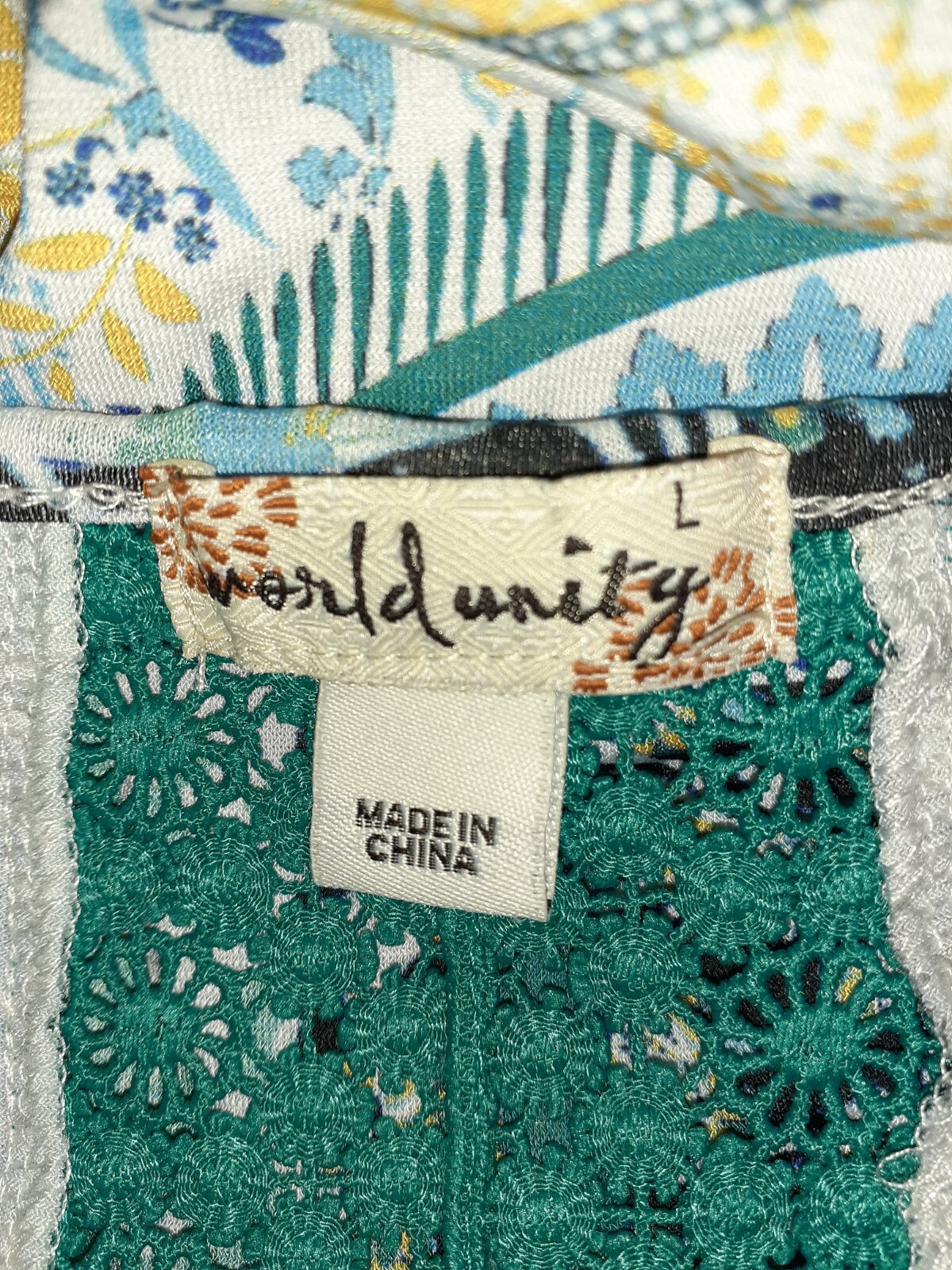 ONE WORLD Size L Maxi Dress Blue White Yellow Floral Sleeveless Stretch Knit
