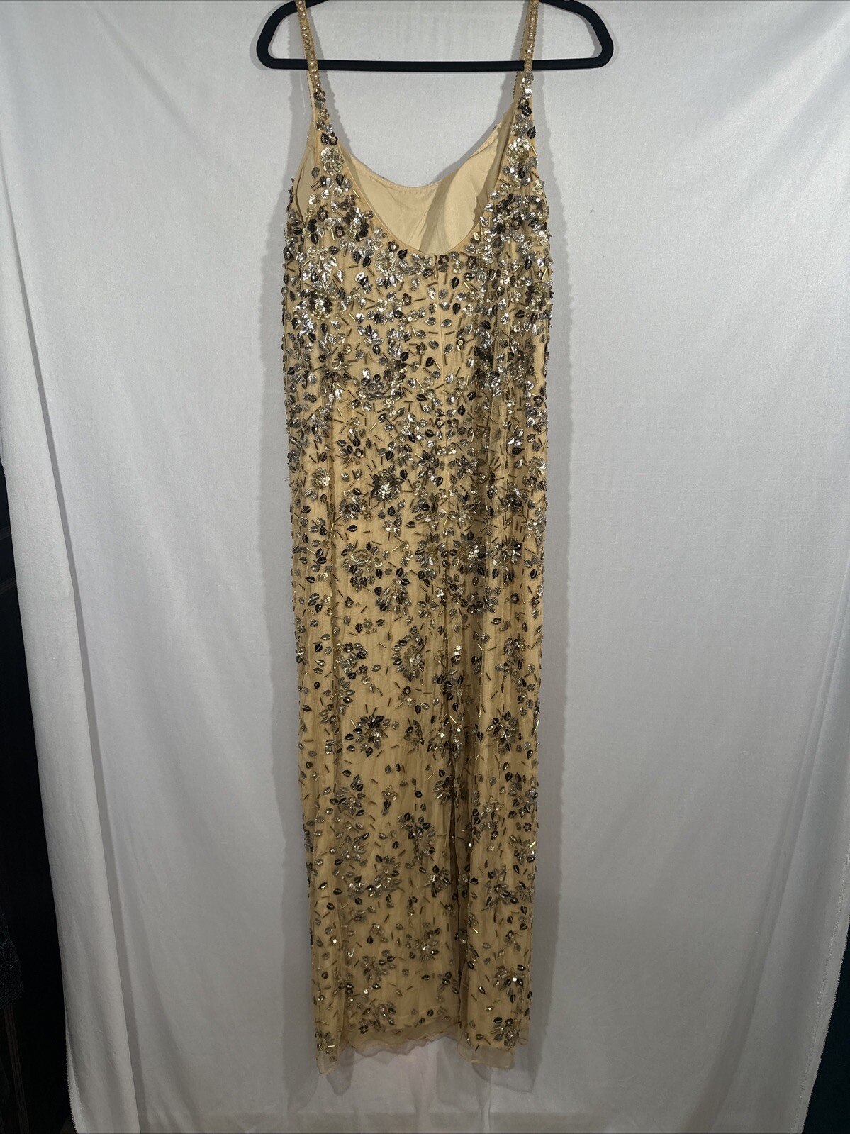 NWT $598 Mac Duggal [ 14 ] 5477 Floral Embellished Scoop Neck Gown Gold #Q945