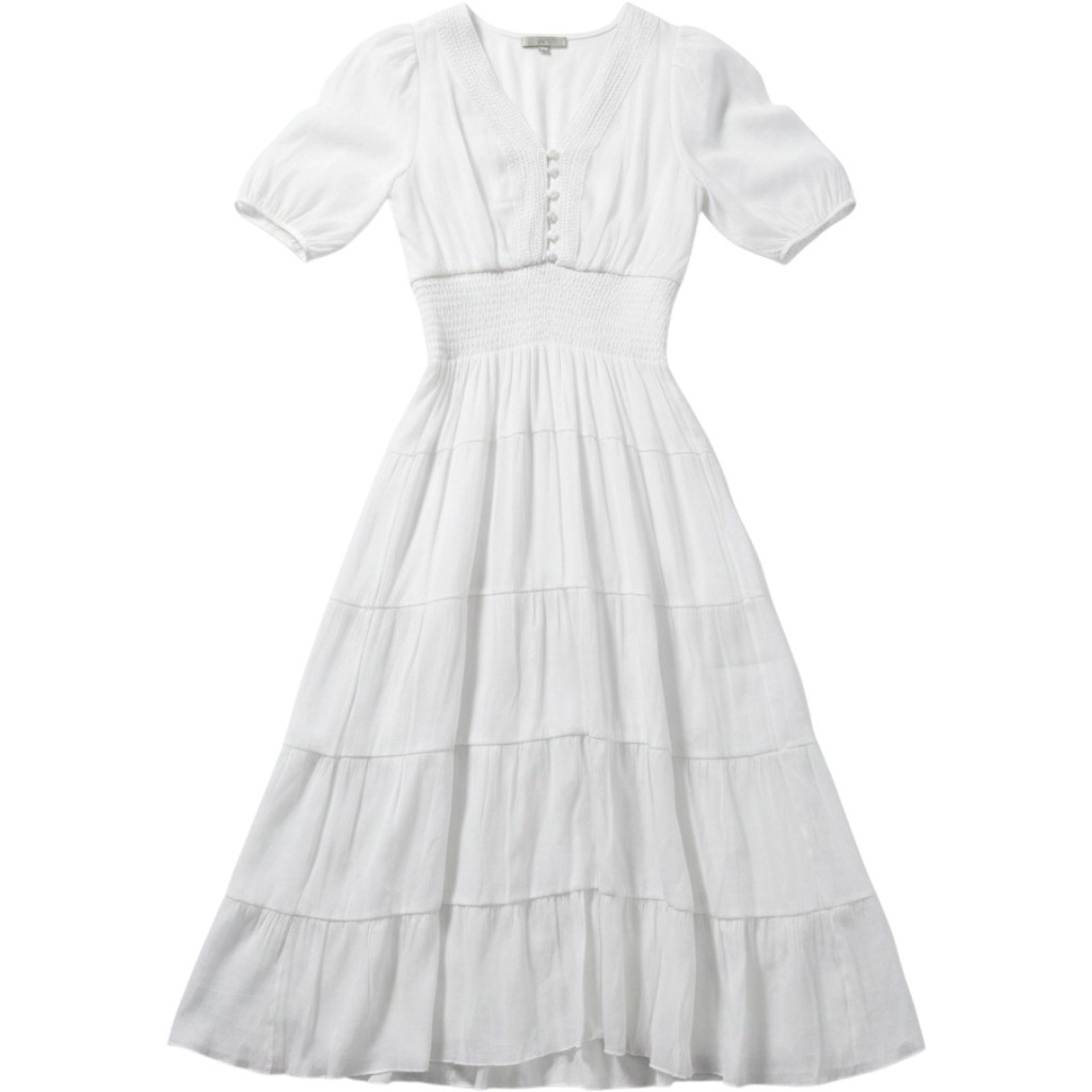 J Gee White Eyelet Lace Tiered Maxi Dress Womens Large Cottagecore Coastal Boho