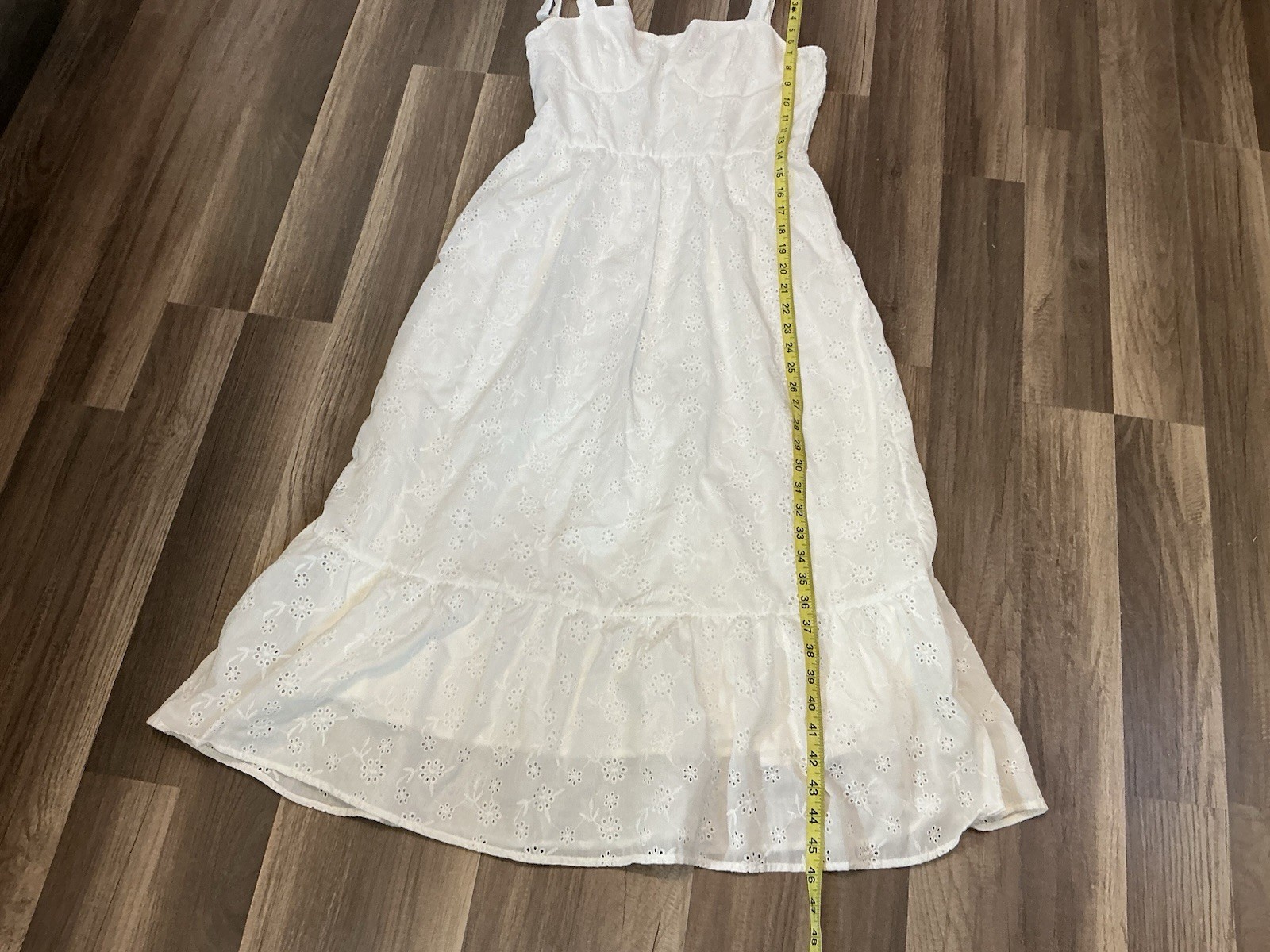 White Eyelet Ruffle Midi Sundress Tie Strap Corset M6 Coquette Boho Cottagecore