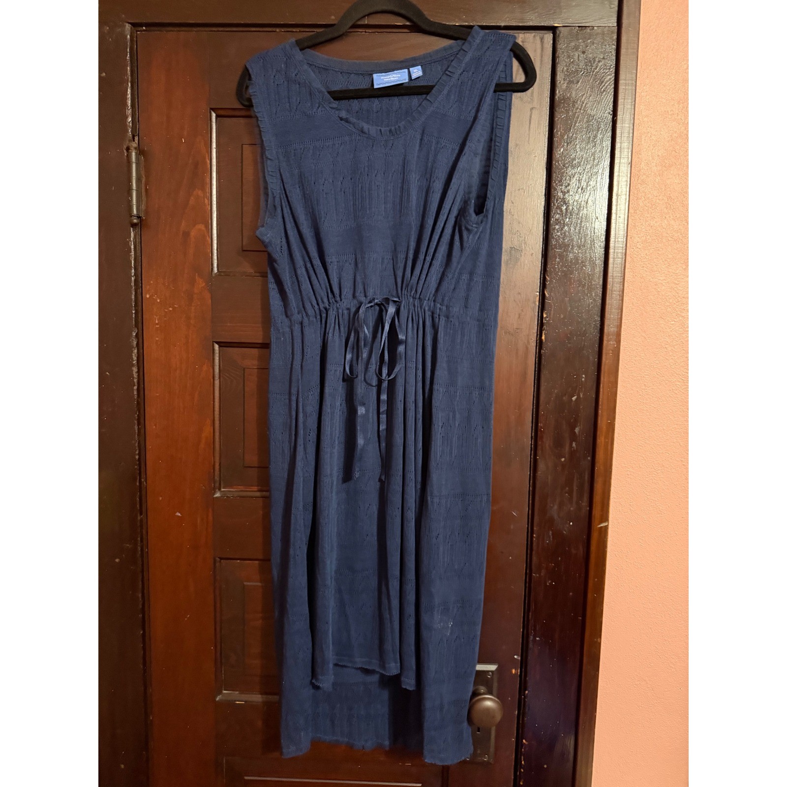 Simply Vera Vera Wang Navy Blue Pointelle Knit Sleeveless Drawstring Dress XL